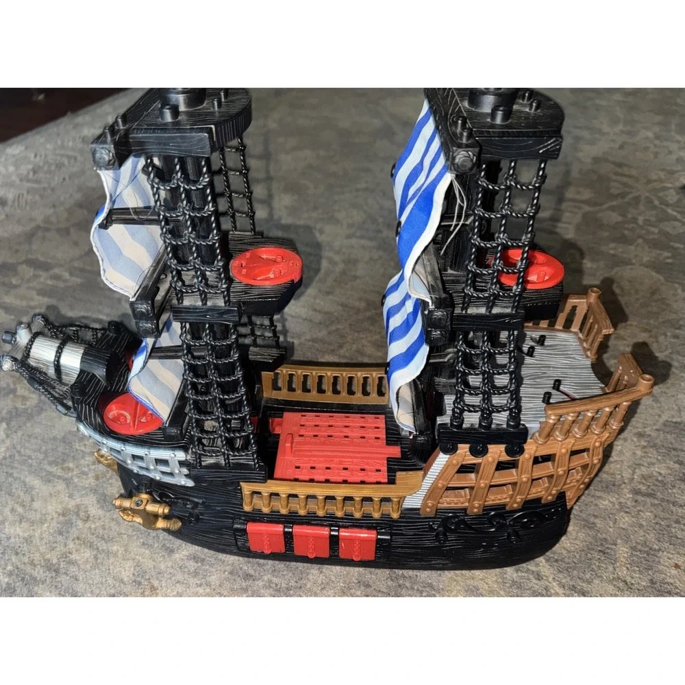 Fisher Price 2006 Mattel Imaginext Black & Red Pirate Ship Blue White Sails